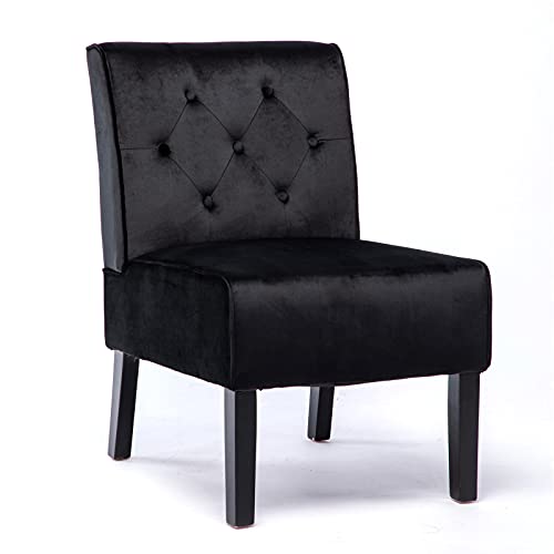freemax Velvet Fabric Accent Chair Armless Leisure Side Chair Cute Decorative Slipper Chair Small Tufted Single Sofa…