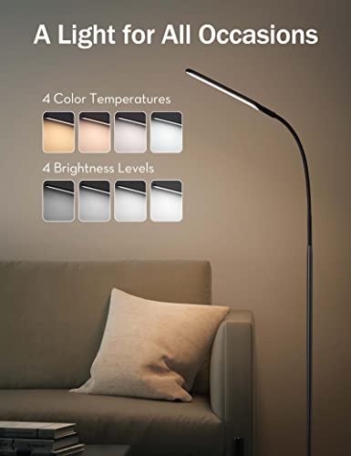 LED Floor Lamp, 4 Brightness Levels & 4 Colors Dimmable Floor Lamp Modern Standing Light Adjustable Gooseneck Task…