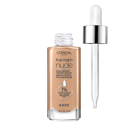 L'Oréal Paris True Match Nude Hyaluronic Tinted Serum Foundation with 1% Hyaluronic acid, Medium 4-5, 1 fl. oz.