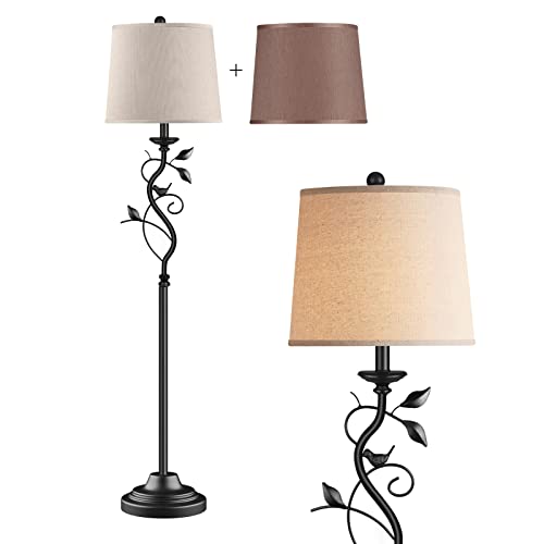 WIHTU 3-Way Dimmable LED Floor Lamps for Living Room, Little Bird Standing Lamp, Tall Lamp with Brown and Linen Shade…