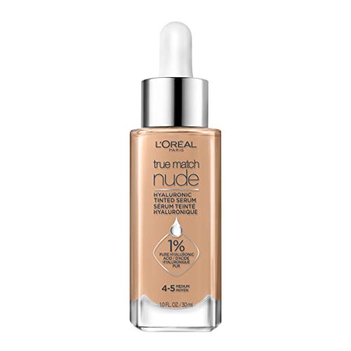 L'Oréal Paris True Match Nude Hyaluronic Tinted Serum Foundation with 1% Hyaluronic acid, Medium 4-5, 1 fl. oz.