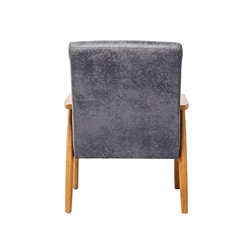 freemax Mid Century Retro Accent Chair Wood Frame Arm Chair Faux Leather Modern Lounge Chair for Living Room Bedroom…