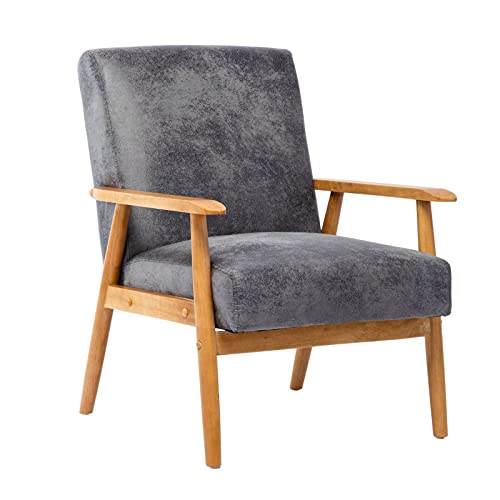 freemax Mid Century Retro Accent Chair Wood Frame Arm Chair Faux Leather Modern Lounge Chair for Living Room Bedroom…