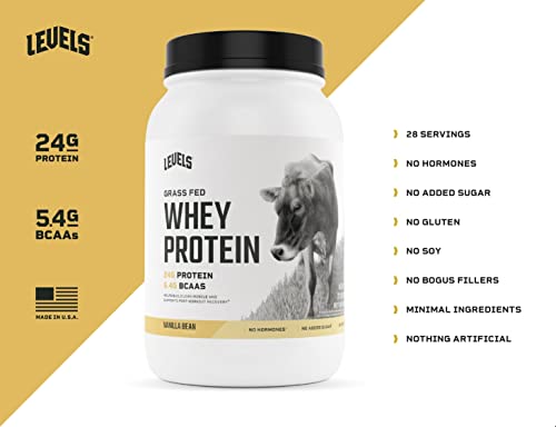Levels Grass Fed 100% Whey Protein, No Hormones, Vanilla Bean, 2LB