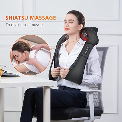 Snailax Shiatsu Neck and Shoulder Massager - Back Massager with Heat, Deep Kneading Electric Massage Pillow for Neck…