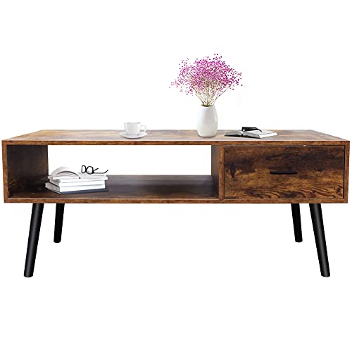 Aipety Mid Century Coffee Table for Living Room, TV Stand Table with Storage Shelf and 1 Drawer, 43 inch Boho Modern…