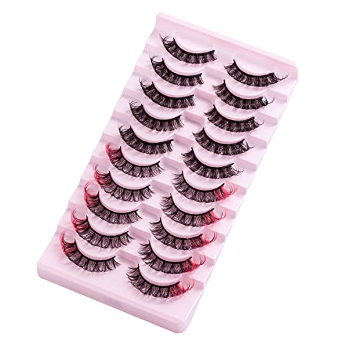 False Eyelashes Mink Faux Russian Strip Lashes Colored D Curl Mixed Multipack Wispy Fluffy Curly Fake Eyelashes 10 Pairs…