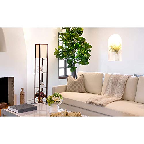 Brightech Maxwell - Modern Shelf Floor Lamp with Lamp Shade and LED Bulb - Corner Display Floor Lamps with Shelves for…