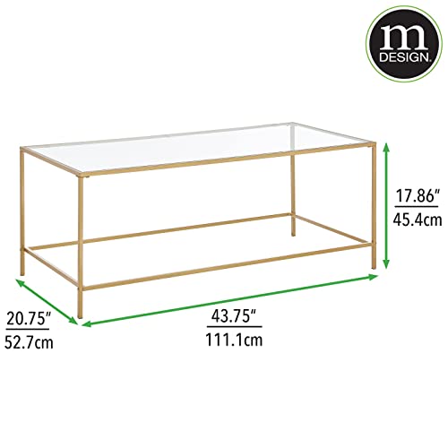mDesign Glass Top Coffee Table - Large Minimalistic Rectangular Geometric Metal Accent Furniture Unit for Living Room…