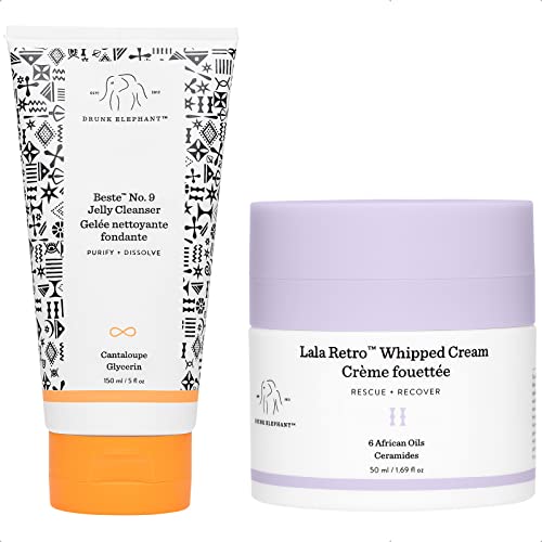 Drunk Elephant Hit It Off Face Wash and Facial Moisturizer Set Beste No. 9 Jelly Cleanser (150 mL / 5 Fl Oz) and Lala…