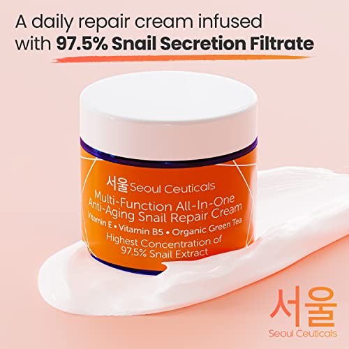 SeoulCeuticals Korean Skin Care 97.5% Snail Mucin Repair Cream - Korean Moisturizer Day Night Cream Snail Mucin Extract…