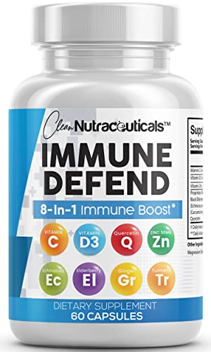 Immune Defense Support Supplement 8 in 1 w/Zinc 50mg Quercetin, VIT C 1000mg, Vitamin D3 5000 IU, Elderberry, Turmeric…
