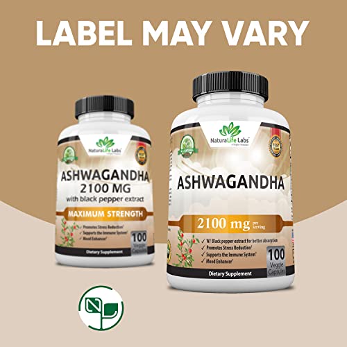 Organic Ashwagandha 2,100 mg - 100 Vegan Capsules Pure Organic Ashwagandha Powder and Root Extract - Stress Relief, Mood Enhancer, Immune & Thyroid Support