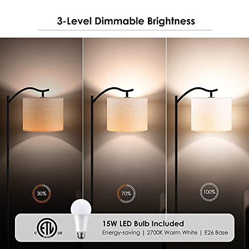 BoostArea Floor Lamp for Living Room,15W LED Arched Floor Lamp,Tall Modern Standing Lamp with Linen Shade,3 Brightness…