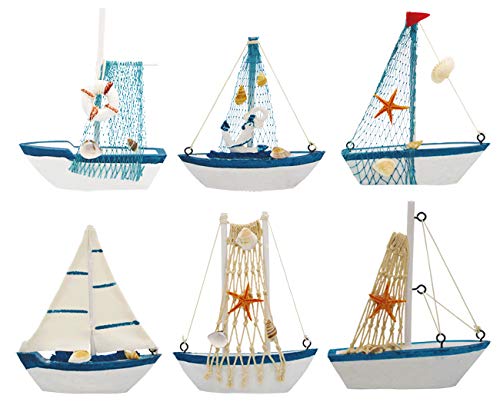 Wisonique Mini Sailboat Decor, 6 Pcs Mini Sailing Boat, Vintage Nautical Handmade Wooden Sailboat Decoration, Mini…