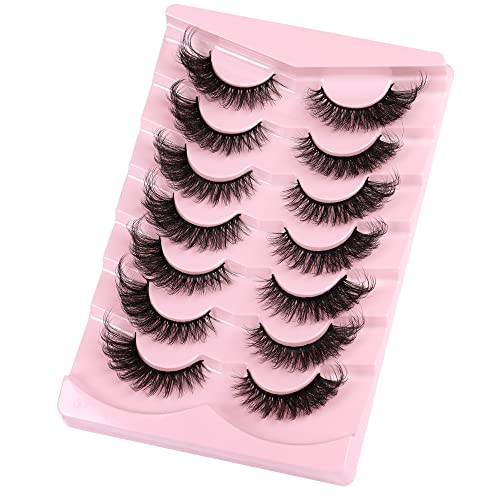 Cat Eye Fake Lashes Dramatic False Eyelashes Faux Mink Lashes Extension Wispy Fluffy Natural Look 7 Pairs Pack Fox Eye…