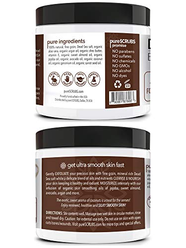 pureSCRUBS Premium Organic Body Scrub Set - INCLUDES spoon, loofah & soap - Large 16oz COCONUT BODY SCRUB Dead Sea Salt…