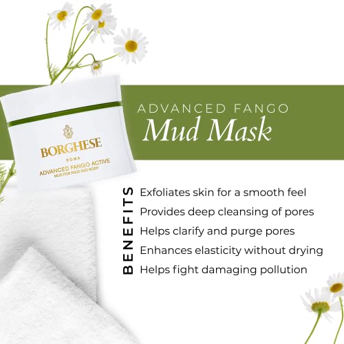 Borghese Advanced Fango Active Purifying Mud Mask For Face and Body, Ideal for Oily Dry and Combination Skin, 2.7 Oz