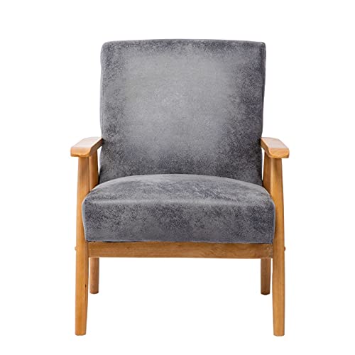 freemax Mid Century Retro Accent Chair Wood Frame Arm Chair Faux Leather Modern Lounge Chair for Living Room Bedroom…