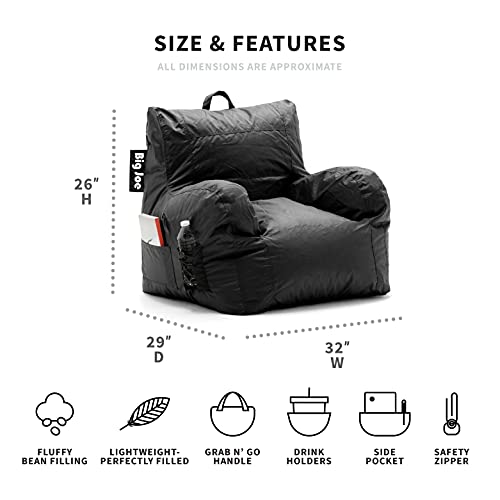 Big Joe Dorm Bean Bag Chair with Drink Holder and Pocket, Black Smartmax, 3ft