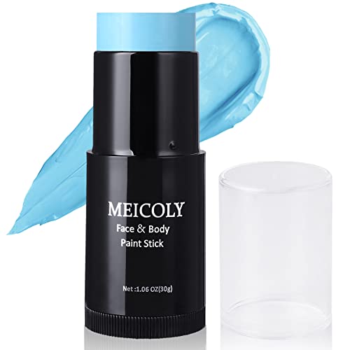MEICOLY Blue Face Paint Stick(1.06 Oz),Cream Grease Sticks,Blue Eye Black Stick,Sweatproof Waterproof Pale Blue Body…