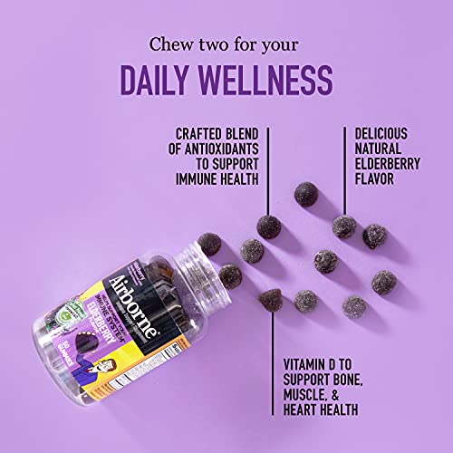 Airborne Elderberry + Zinc & Vitamin C Gummies For Adults, Immune Support Vitamin D & Zinc Gummies With Powerful…