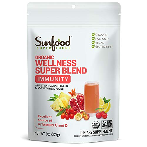 Sunfood Wellness Super Blend- Immunity Drink Powder. Immune System Booster. Organic, Plant-Based Blend of Superfoods…