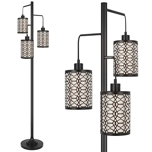 hykolity 3-Light Floor Lamp for Living Room, Metal Outer Shade Frame W/ White Inner Fabric Shade Liner, Sturdy Base Tall…