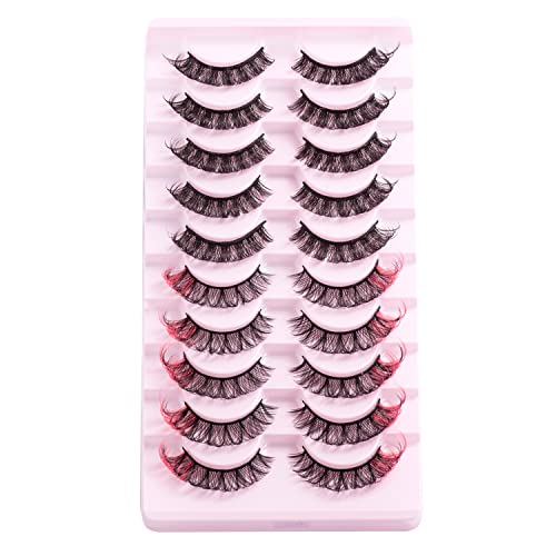 False Eyelashes Mink Faux Russian Strip Lashes Colored D Curl Mixed Multipack Wispy Fluffy Curly Fake Eyelashes 10 Pairs…
