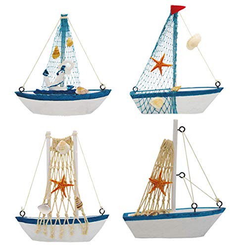 Wisonique Mini Sailboat Decor, 6 Pcs Mini Sailing Boat, Vintage Nautical Handmade Wooden Sailboat Decoration, Mini…