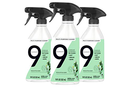 9 Elements All Purpose Cleaner, Kitchen, Floor, & Bathroom Cleaner, Eucalyptus Multi Surface Cleaning Vinegar Spray, 18 oz Bottles (Pack of 3)