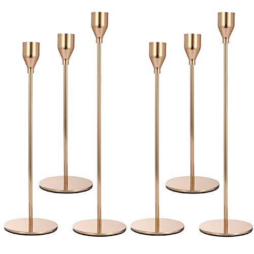 Anndason Set of 6 Pink Gold Candlestick Holders Pink Gold Candle Holder Taper Candle Holders Candle Holders Decorative…