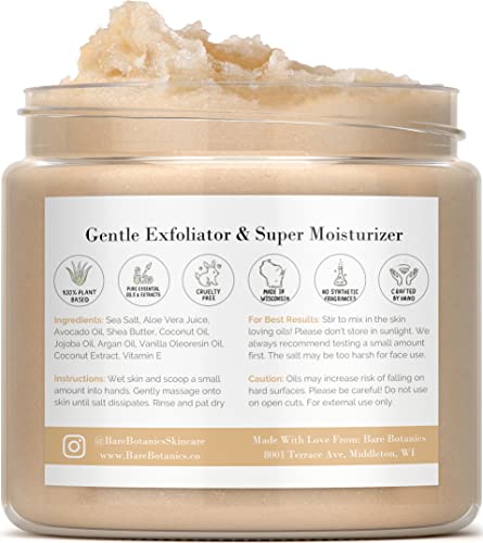 BARE BOTANICS Body Scrub (Coconut Vanilla) – Gentle Exfoliator & Super Moisturizer | All Natural, Non-Greasy, No…