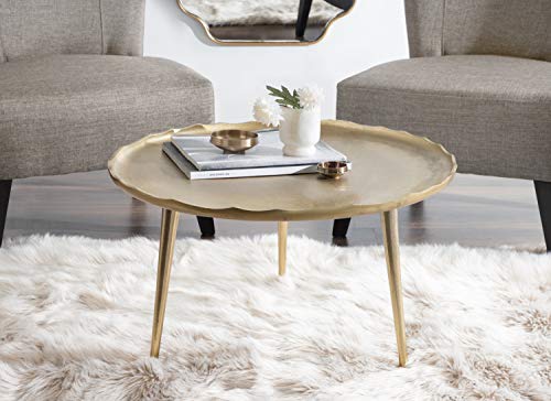 Kate and Laurel Alessia Modern Coffee Table, 25 x 25 x 15, Gold, Metal Coffee Table with Antique Detailing for Storage…