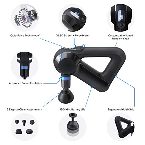 TheraGun Elite - Handheld Electric Massage Gun - Bluetooth Enabled Percussion Therapy Device for Athletes - Powerful Deep Tissue Muscle Massager with QuietForce Technology - 4th Generation - Black