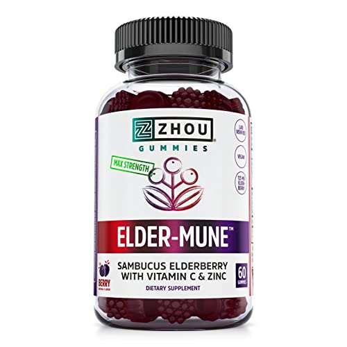 Zhou Nutrition Elder-Mune Sambucus Elderberry Gummies with Zinc and Vitamin C for Kids & Adults (Age 4+) Immune Support…