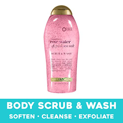 OGX Pink Sea Salt & Rosewater Gentle Soothing Body Scrub, Light Exfoliating Body Wash, Sulfate-Free, 19.5 Ounce, 1.0…