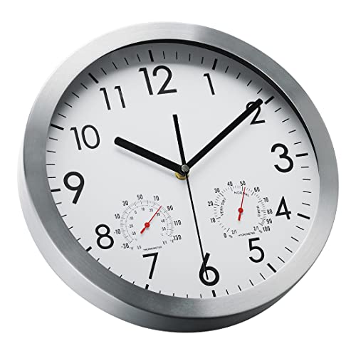 WOOPHEN 12 Inch Silent Non Ticking Wall Clock Sweep Movement Silver Aluminum Frame Glass Cover, for Office, Home…