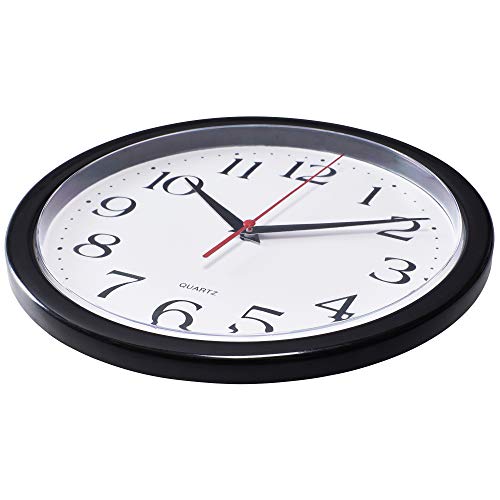 Bernhard Products Black Wall Clock Silent Non Ticking 10 Inch Quality Quartz Battery Operated Round Easy to Read Home…