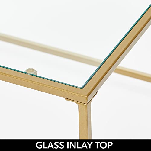 mDesign Glass Top Coffee Table - Large Minimalistic Rectangular Geometric Metal Accent Furniture Unit for Living Room…