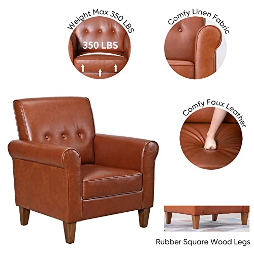 FlexPedic Lounge Chair Living Room Reading Chair, Faux Leather Tufted Chairs Accent Armchair with Sturdy Backrest and…