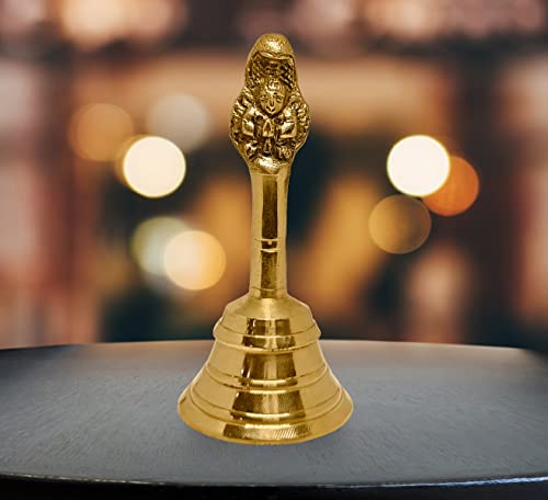 SATVIK 4 Inch Hindu Pooja Brass Bell with Handle Pujan Prayer Ghanti for Mandir and Home Puja Wedding Event Decoration…