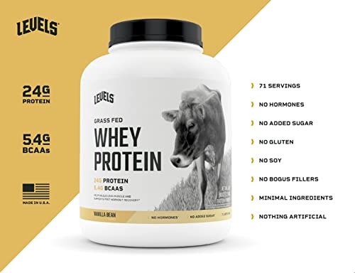 Levels Grass Fed 100% Whey Protein, No Hormones, Vanilla Bean, 5LB