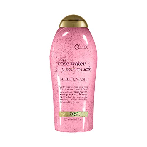 OGX Pink Sea Salt & Rosewater Gentle Soothing Body Scrub, Light Exfoliating Body Wash, Sulfate-Free, 19.5 Ounce, 1.0…