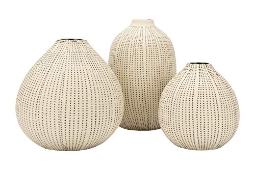 Creative Co-op DF0842 White Stoneware Textured Black Polka Dots (Set of 3 Sizes) Vase