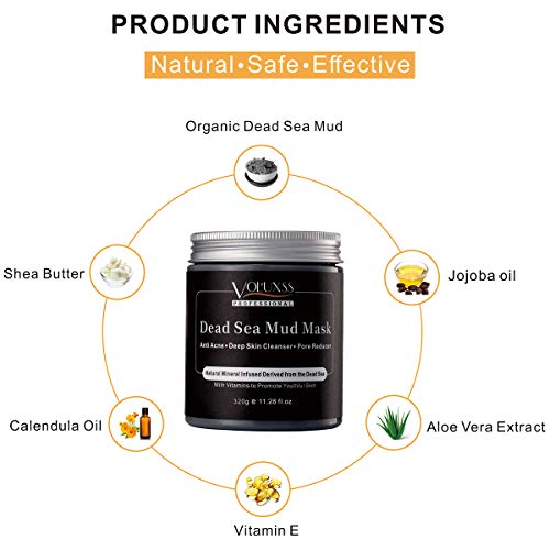 Voluxss Dead Sea Mud Mask for Face and Body,Deep Cleansing Face Mask for Acne,Pore Minimizer,Natural Skincare Charcoal…