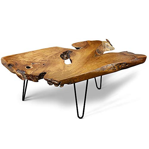 Badang carving natural teak coffee table with clear lacquer finish