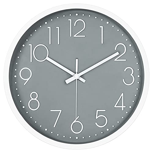 JUSTUP 12in Non-Ticking Wall Clock, Silent Battery Operated Wall Clock with ABS Frame HD Glass Cover for Kids Living…