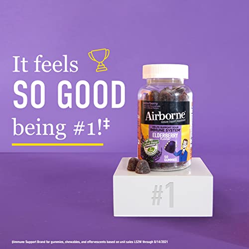 Airborne Elderberry + Zinc & Vitamin C Gummies For Adults, Immune Support Vitamin D & Zinc Gummies With Powerful…