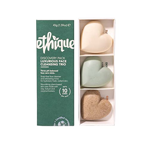 Ethique Luxurious Face Cleansing Trio Discovery Pack - Cleanser & Scrub - Plastic-Free, Vegan, Cruelty-Free, Eco…